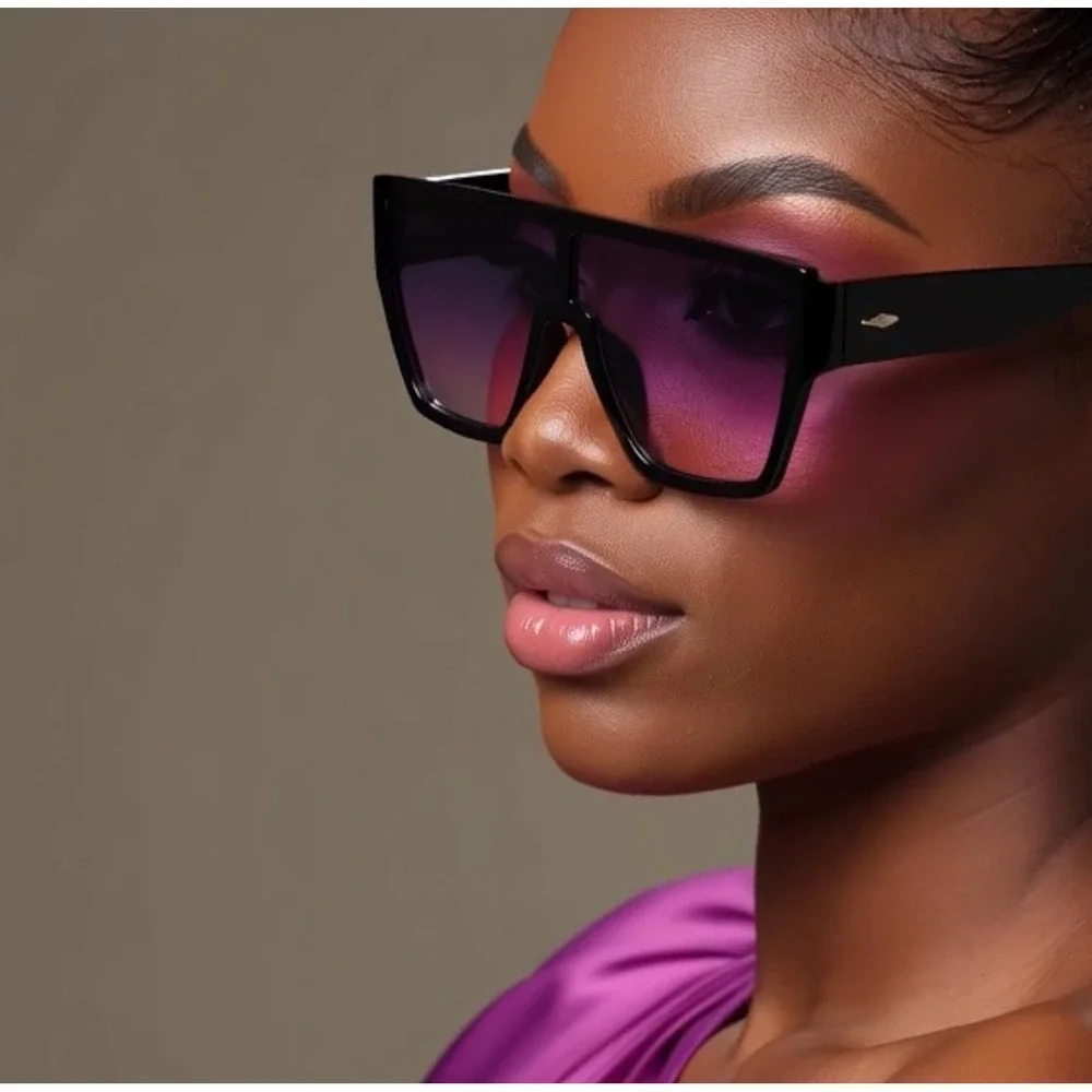Oversized Square Sunglasses Pink Gradient‎ Pink Lenses Women's Fashion Hip Hop